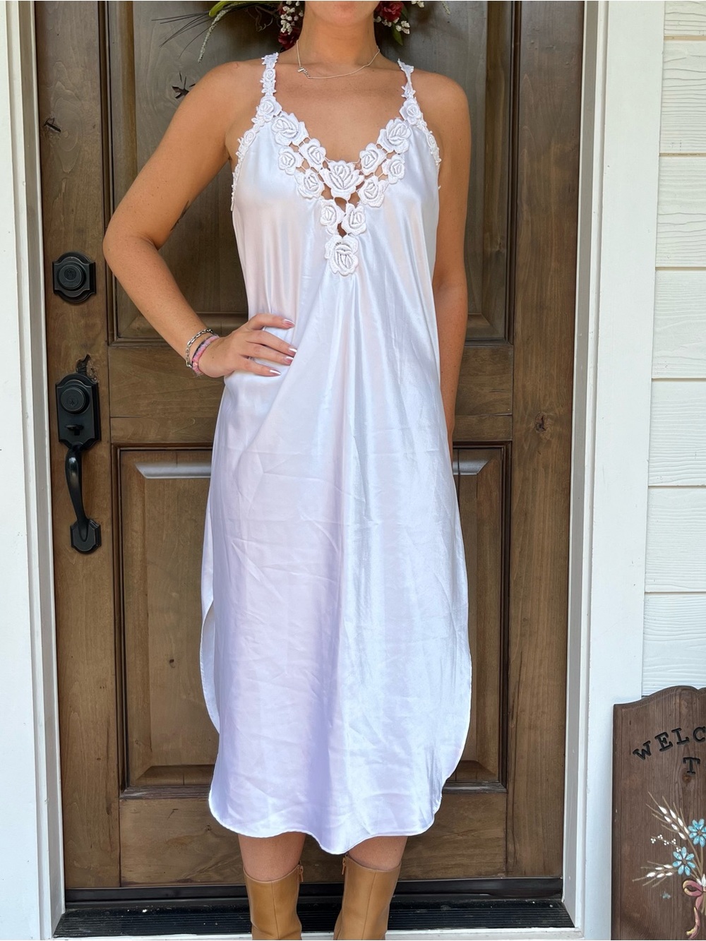Vintage White Floral Appliqué Slip Dress